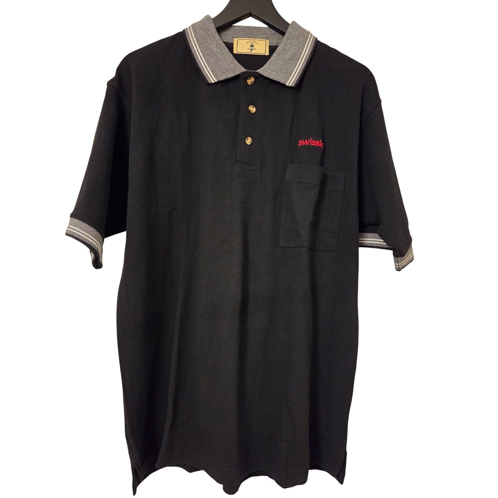 Monterey Classics‎ Black Swisslog Embroidered Mens Polo Shirt Gray Collar
